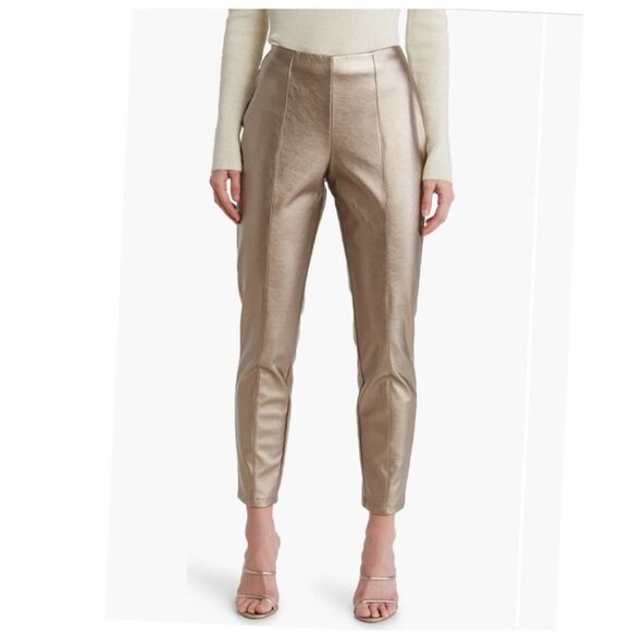 078 New BCBGeneration Straight Leg Metallic Gold Faux Leather Women's Pants - Picture 1 of 11